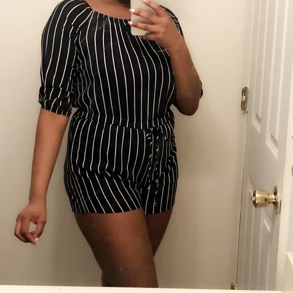 Navy blue striped romper